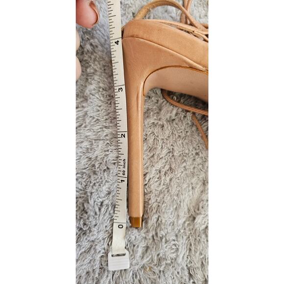 New Schutz Vikki Tan Leather Lace Up High Heel Square Toe Sandals Womens Size 8B - Picture 9 of 9